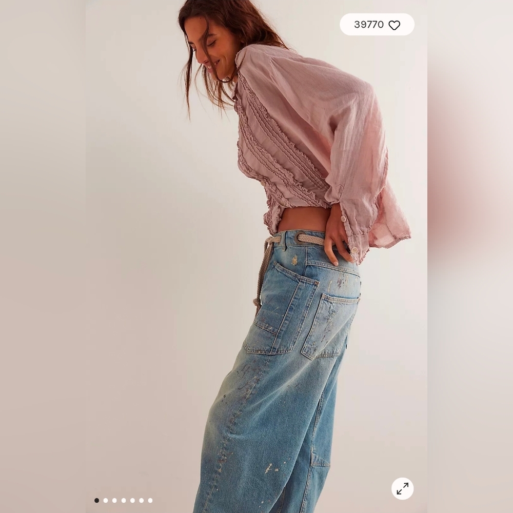 New Free People We The Free Moxie Pull-on Barrel Jeans / Union Blue - Picture 3 of 8